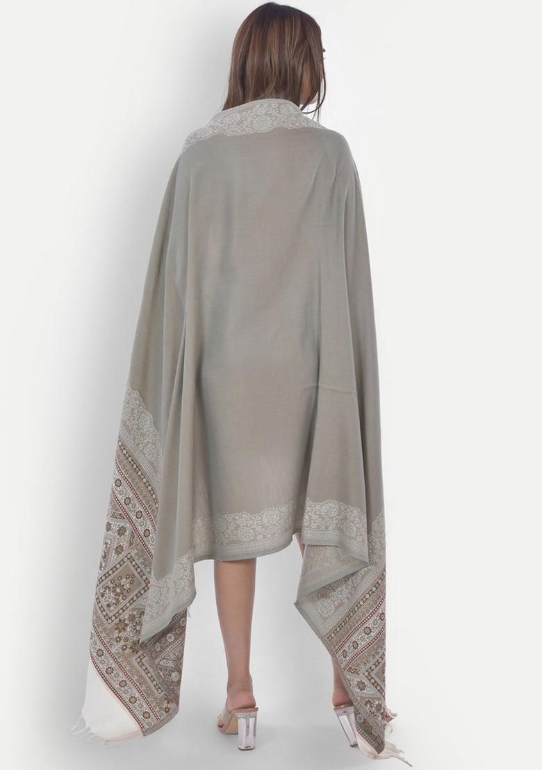 Grey Woven Design Woolen Shawls - Indya