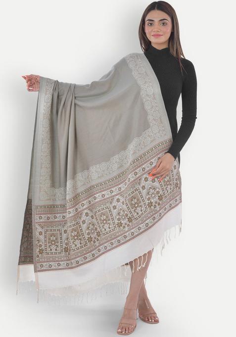 Grey Woven Design Woolen Shawls