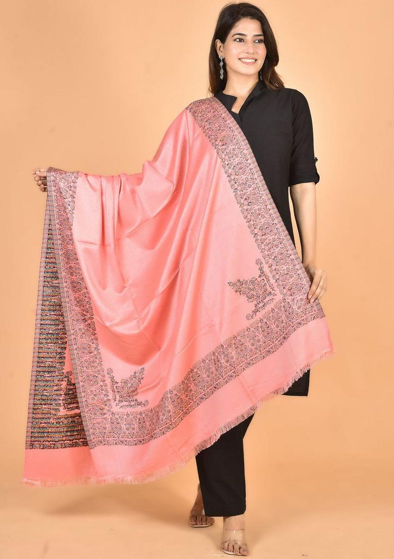 Pink Solid Woolen Shawls - Indya