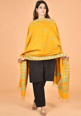 Mustard Woven Design Woolen Shawls