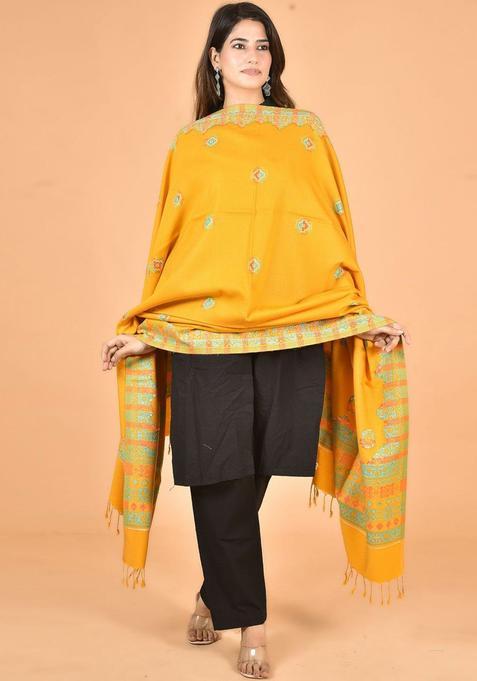 Mustard Woven Design Woolen Shawls