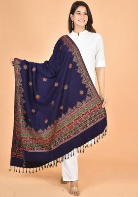 Navy Blue Woven Design Woolen Shawls