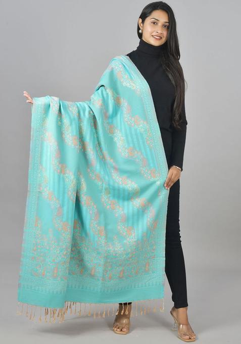 Turquoise Blue Paisley Woolen Shawls