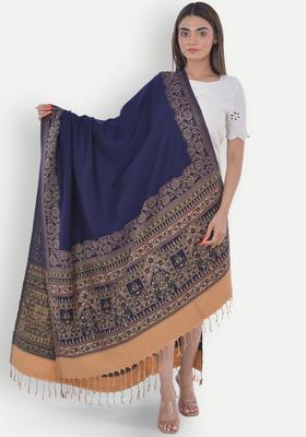 Navy Blue Woven Design Woolen Shawls