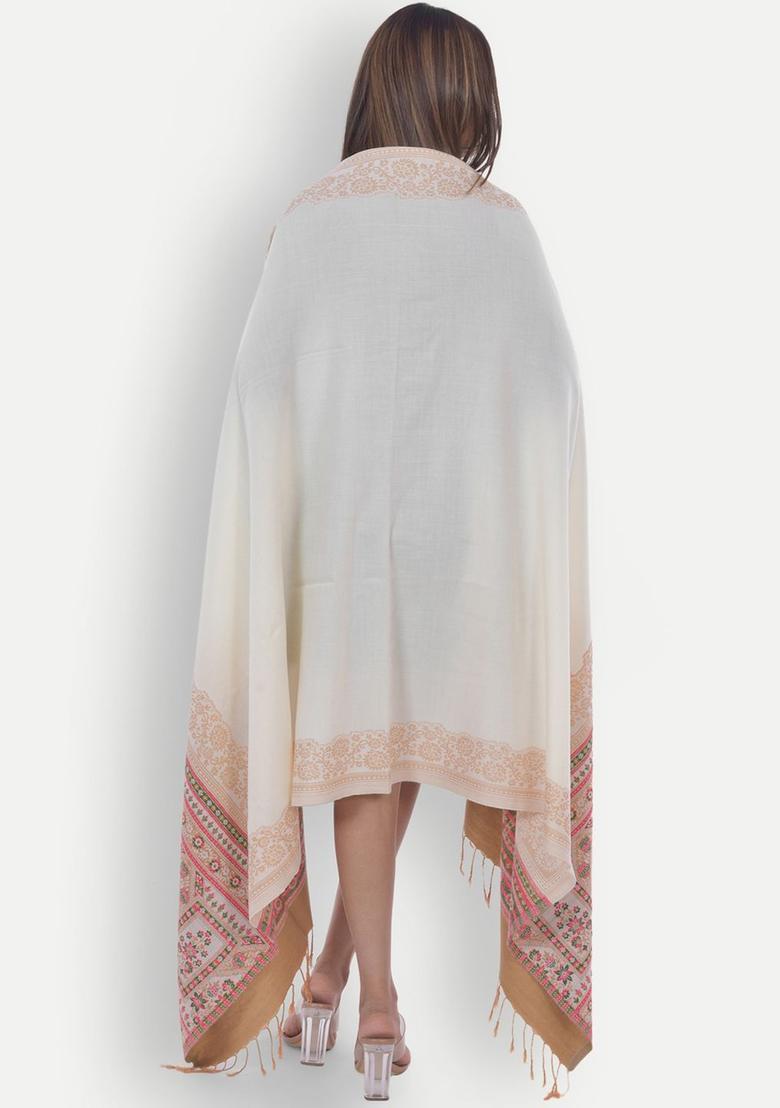 White Woven Design Woolen Shawls - Indya