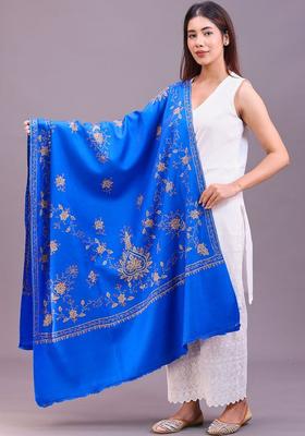 Blue Floral Woolen Shawls
