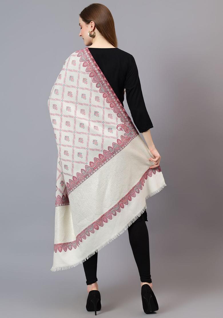 Black Floral Woolen Shawls - Indya