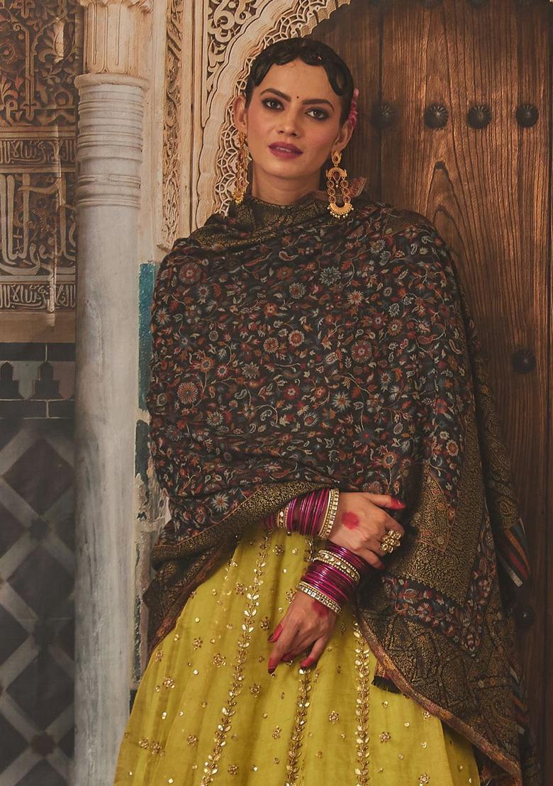 Black Paisley Woolen Shawls - Indya