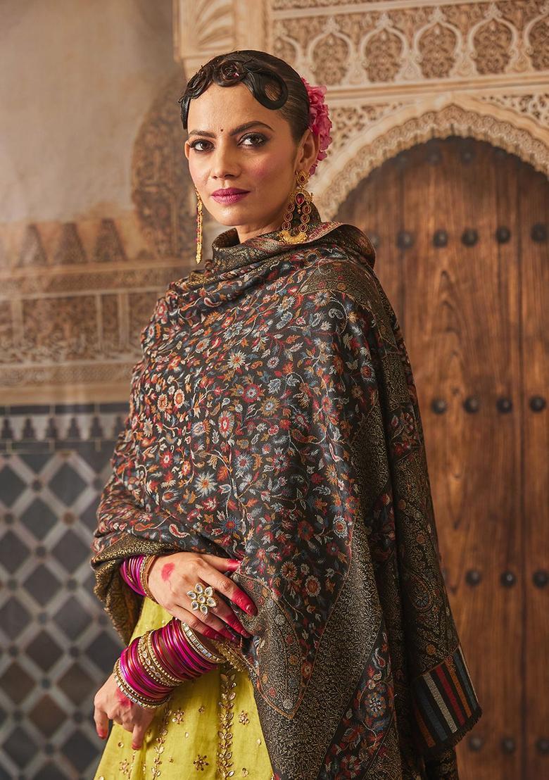 Black Paisley Woolen Shawls - Indya