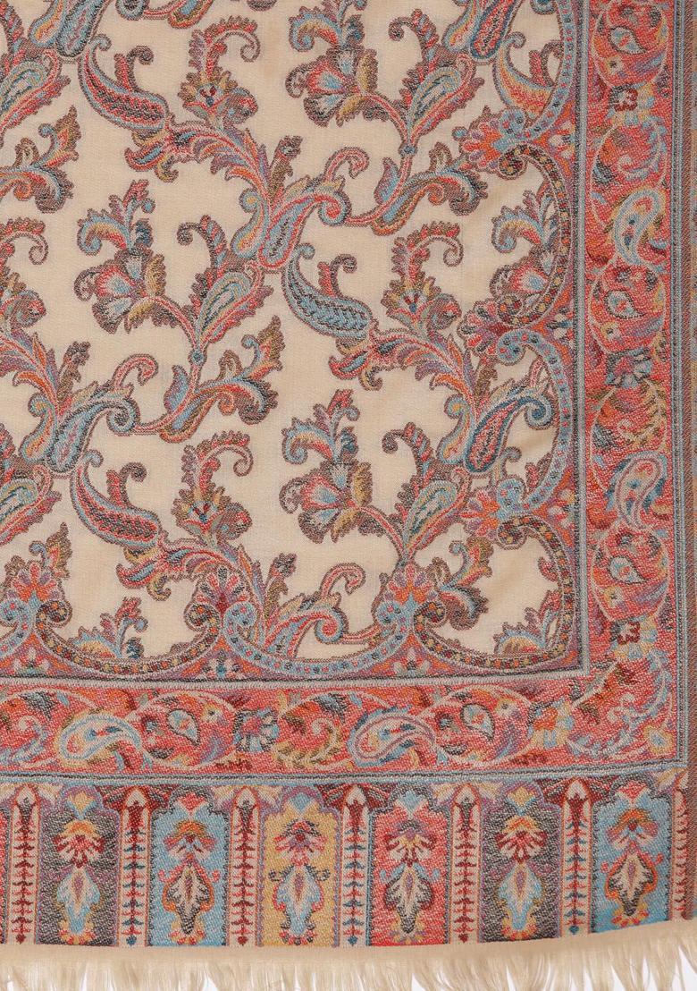 Beige Paisley Woolen Shawls - Indya