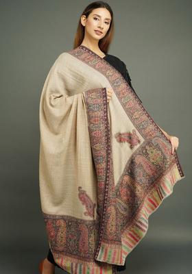 Beige Paisley Woolen Shawls