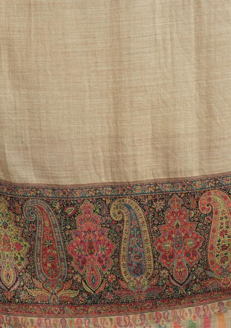 Beige Paisley Woolen Shawls - Indya