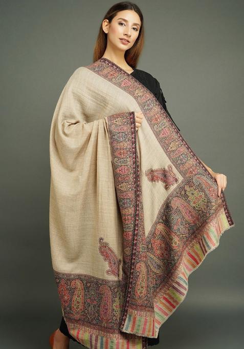 Beige Paisley Woolen Shawls