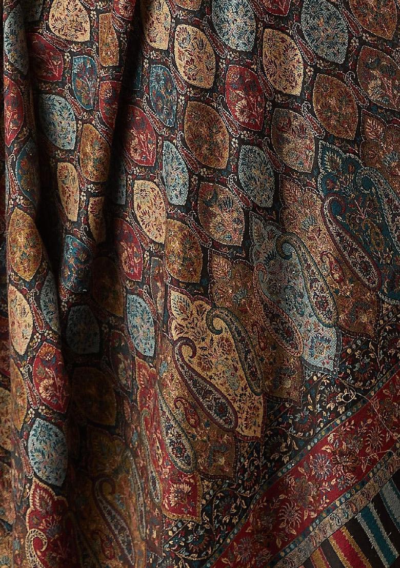 Black Paisley Woolen Shawls - Indya