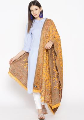 Mustard Woven Design Woolen Shawls