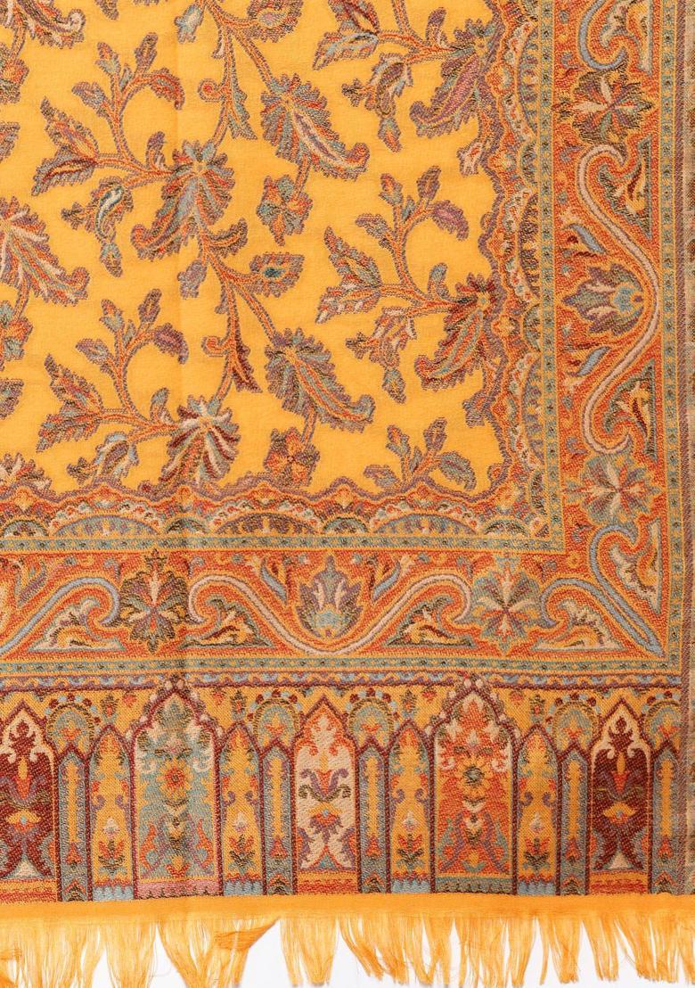 Mustard Woven Design Woolen Shawls - Indya