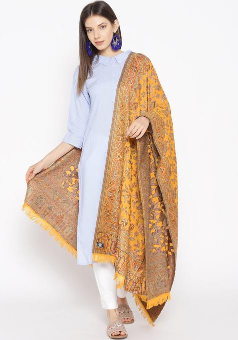 Mustard Woven Design Woolen Shawls