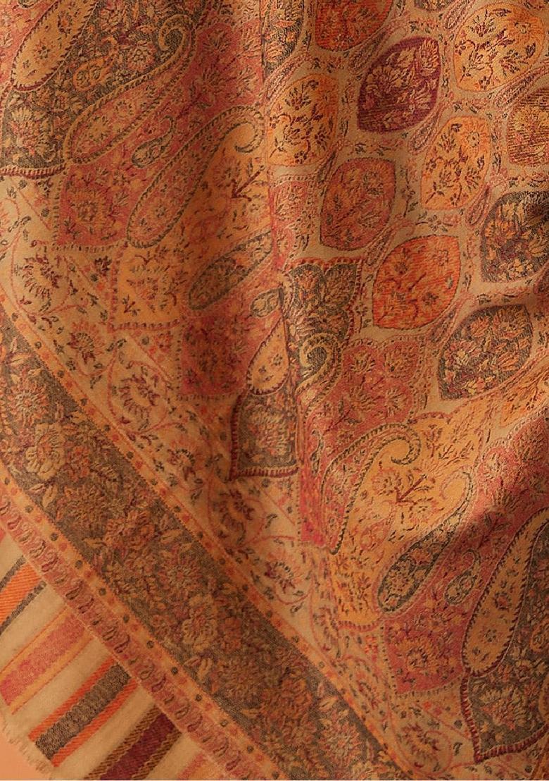 Beige Paisley Woolen Shawls - Indya