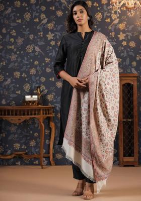 White Woven Design Woolen Shawls