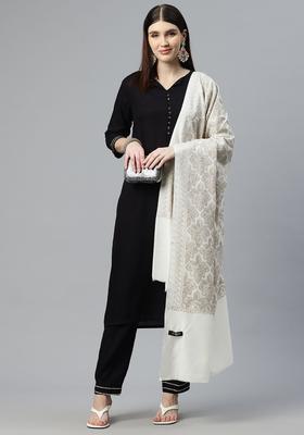 White Floral Woolen Shawls