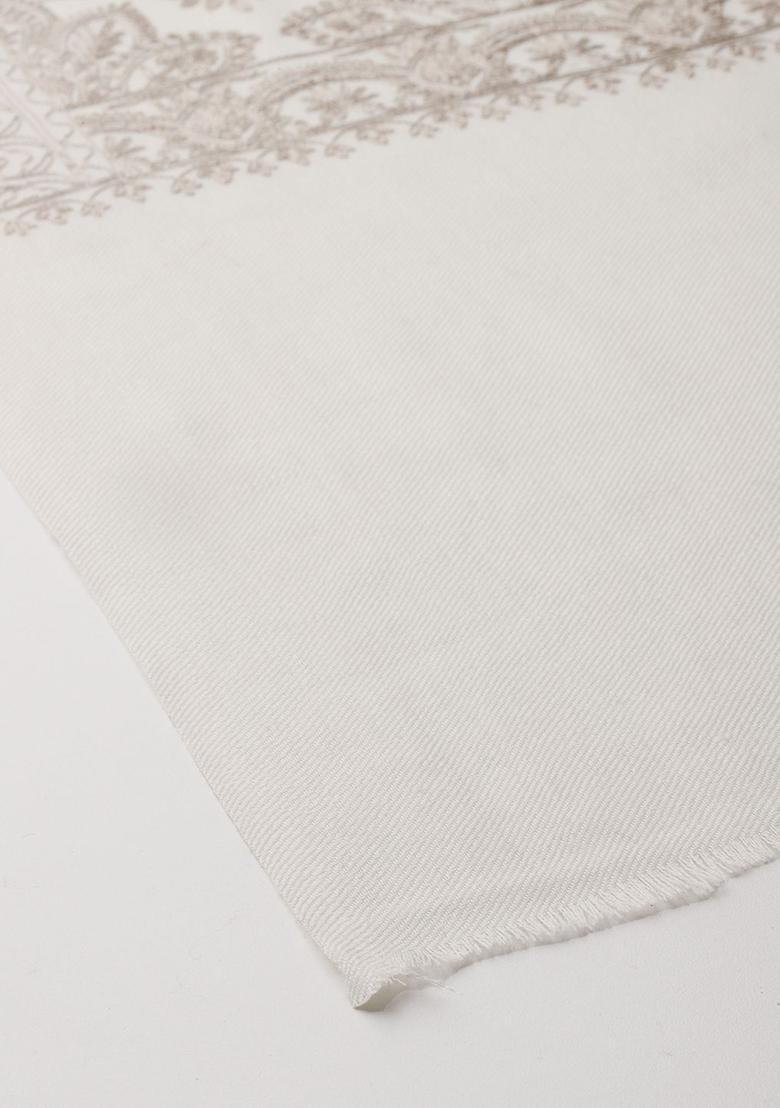 White Floral Woolen Shawls - Indya