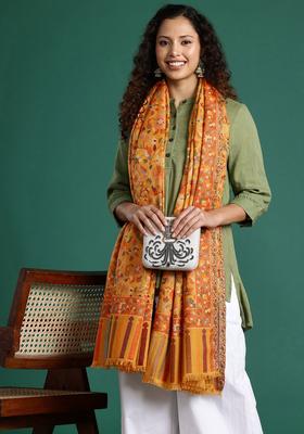 Mustard Floral Woolen Shawls