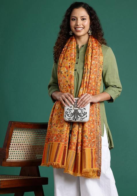 Mustard Floral Woolen Shawls