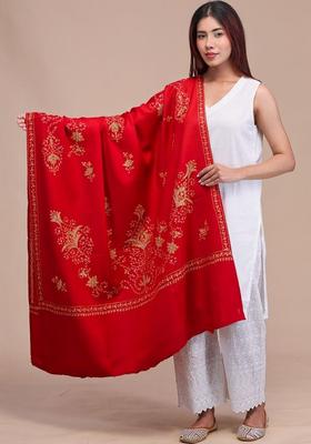 Maroon Floral Woolen Shawls
