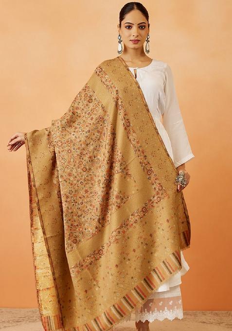 Beige Paisley Woolen Shawls