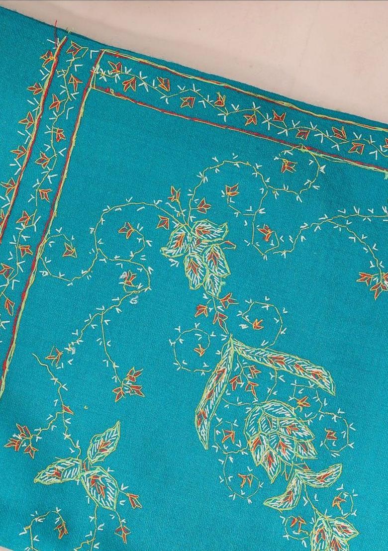 Sea Green Floral Woolen Shawls - Indya