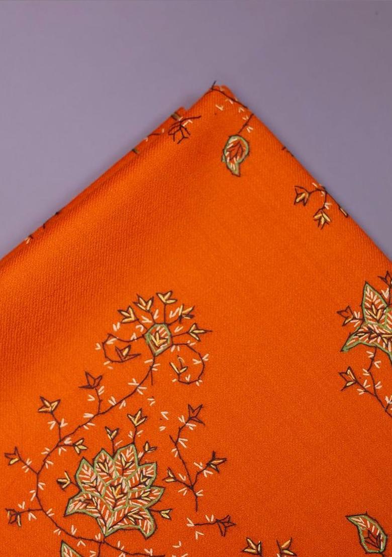 Rust Floral Woolen Shawls - Indya