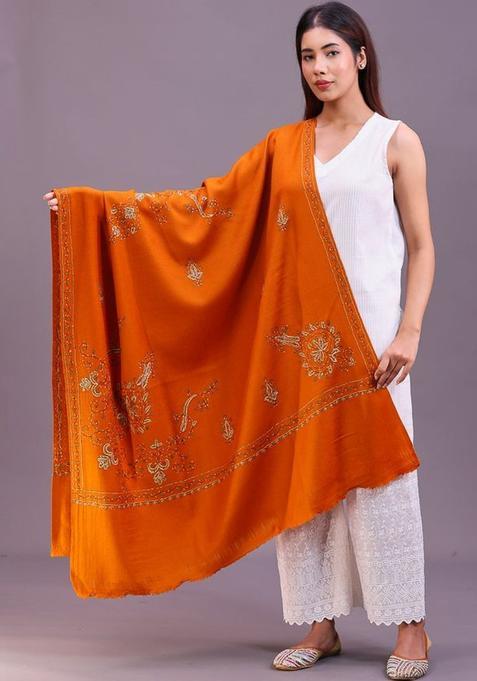 Rust Floral Woolen Shawls