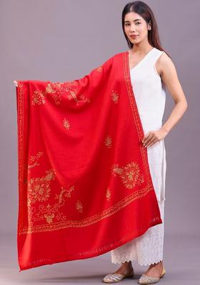 Maroon Floral Woolen Shawls