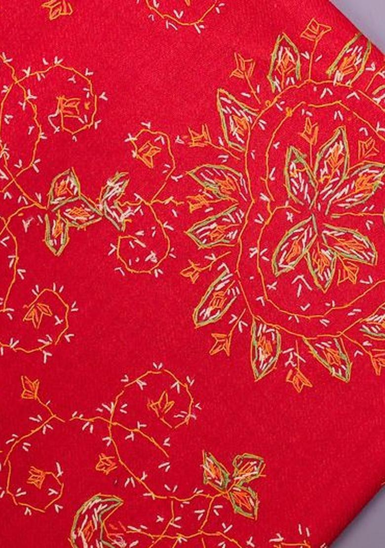 Maroon Floral Woolen Shawls - Indya