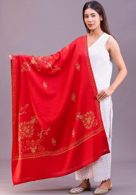 Maroon Floral Woolen Shawls