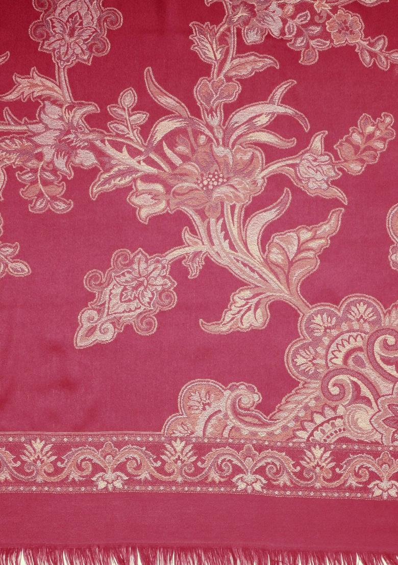 Pink Floral Woolen Shawls - Indya