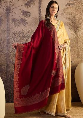 Maroon Woven Design Woolen Shawls