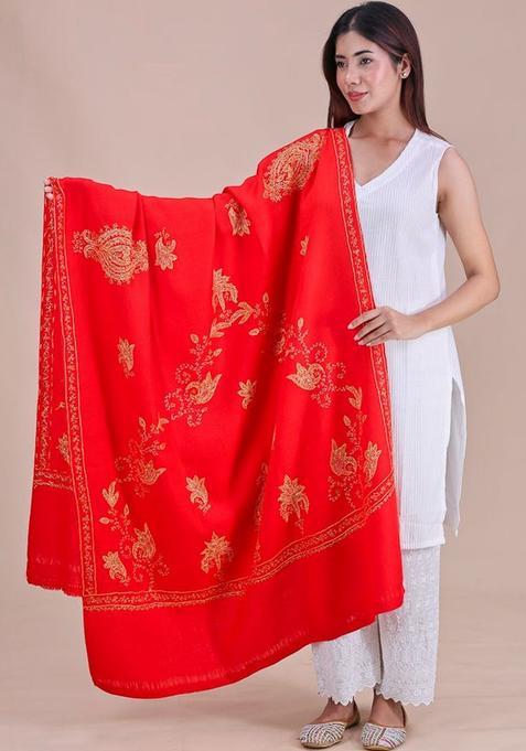Red Floral Woolen Shawls