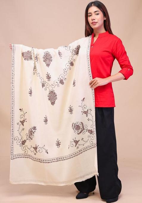 White Floral Woolen Shawls