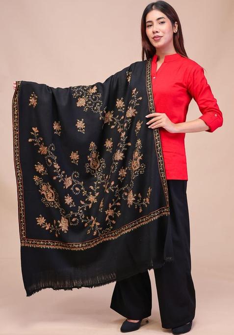 Yellow Floral Woolen Shawls