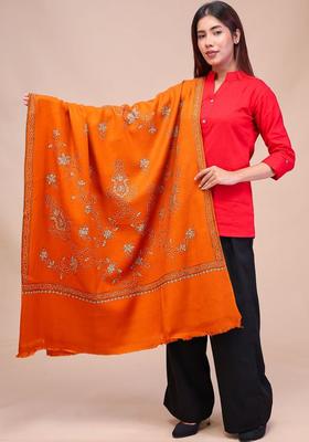 Rust Floral Woolen Shawls