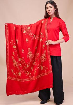 Red Floral Woolen Shawls