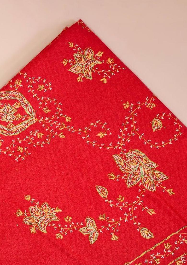 Red Floral Woolen Shawls - Indya