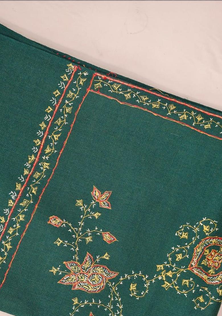 Green Floral Woolen Shawls - Indya