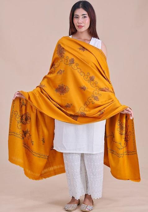 Mustard Floral Woolen Shawls