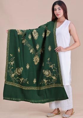 Green Floral Woolen Shawls