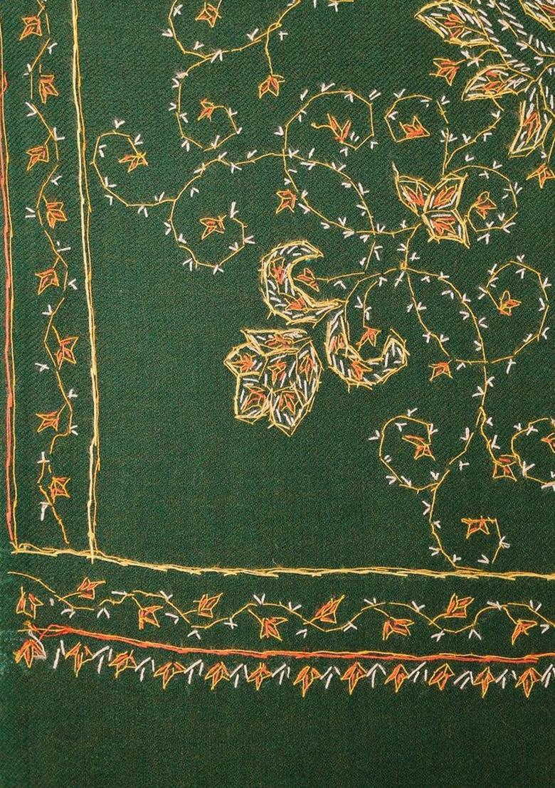 Green Floral Woolen Shawls - Indya