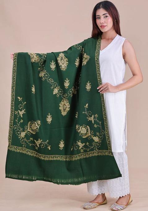 Green Floral Woolen Shawls