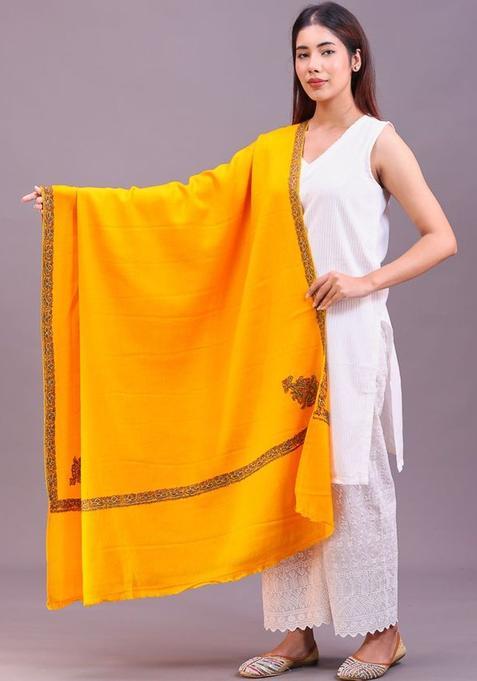 Yellow Floral Woolen Shawls