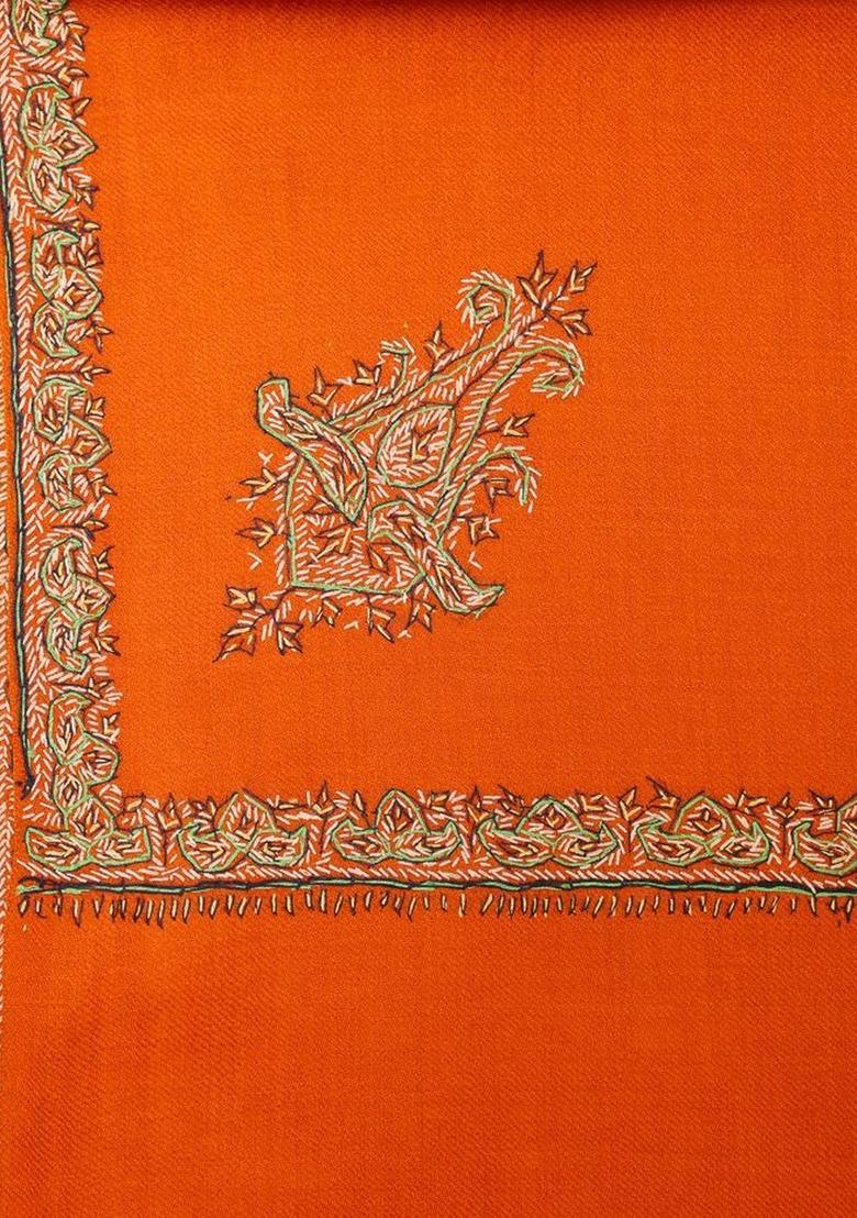 Rust Floral Woolen Shawls - Indya